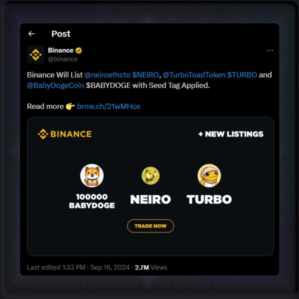 Binance Listed The Shiba Meme Coin NEIRO