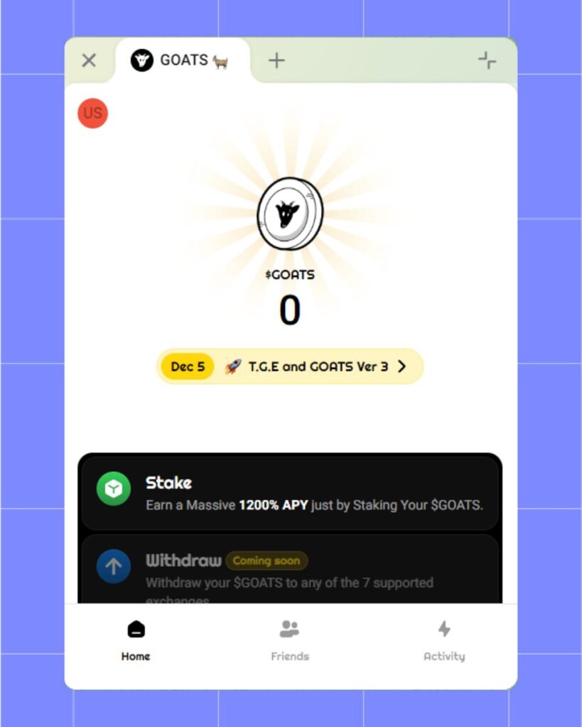 GOATS Telegram Mini-App To Earn Meme Coins Airdrop