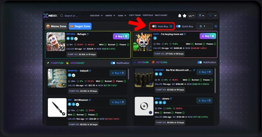 Auto Buy Feature In Degen Zone