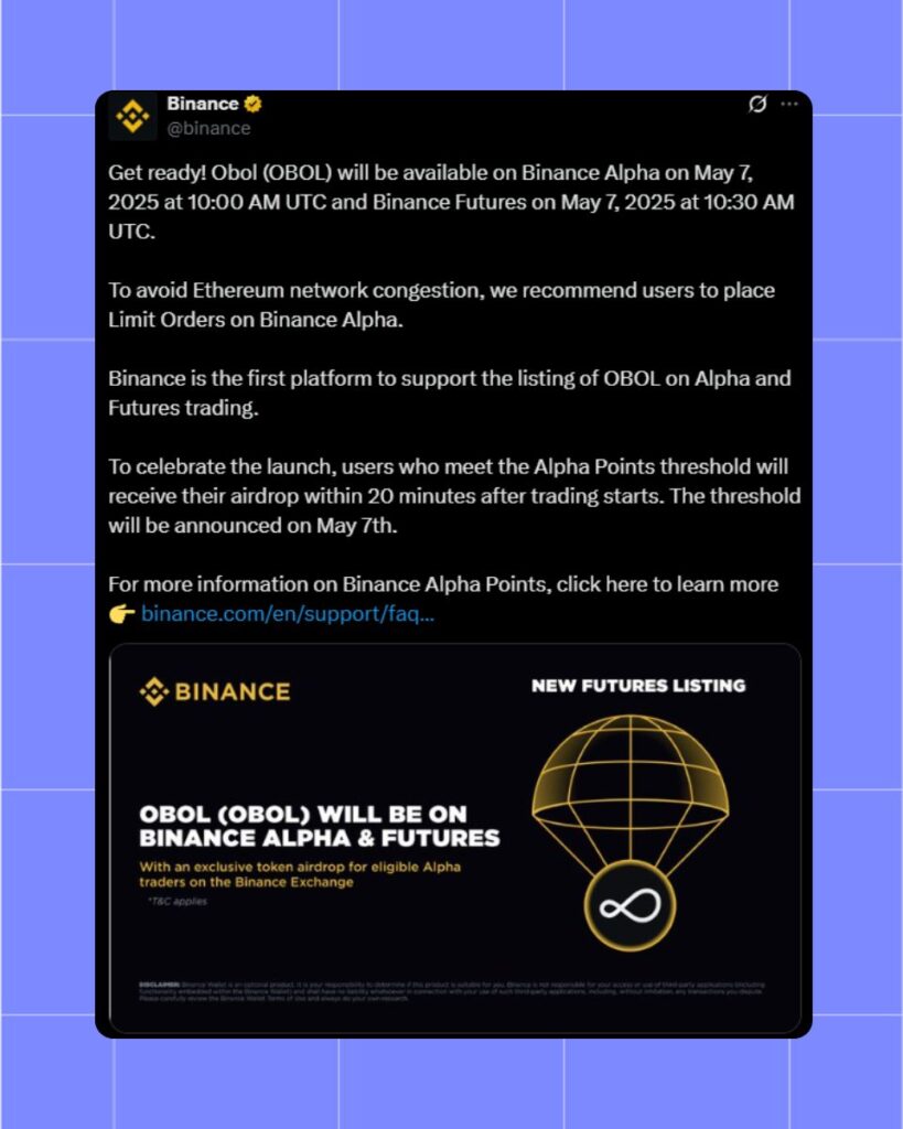 Binance Lists Obol