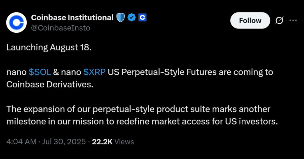 Nano SOL and XRP Perpetual Futures