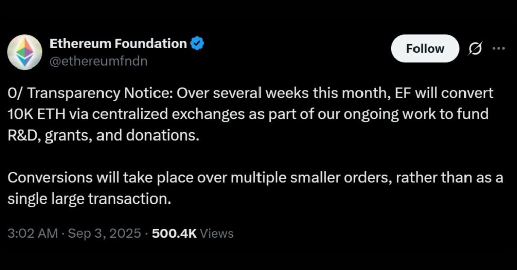 Ethereum Foundation ETH Conversion